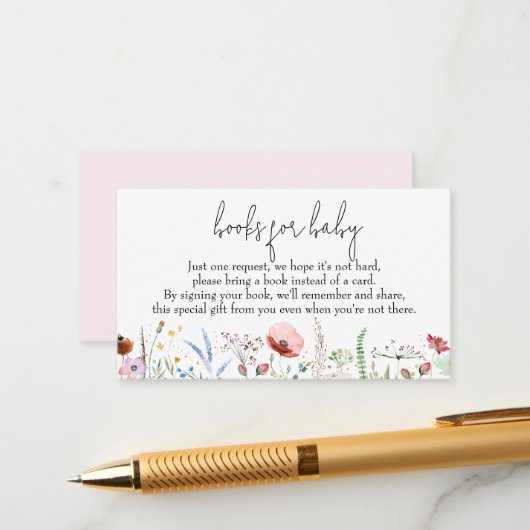 ベビーワイルドフラワーガールベビーシャワーの本 エンクロージャーカード (正面/裏面インサイチュ)