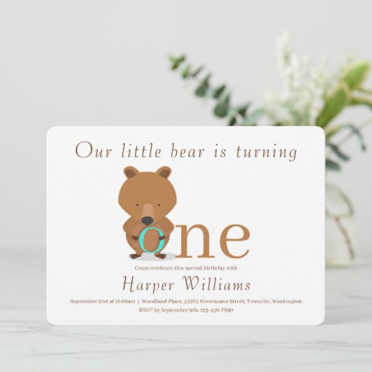 ベビーワンベアファースト誕生日 招待状 (スタンド正面)