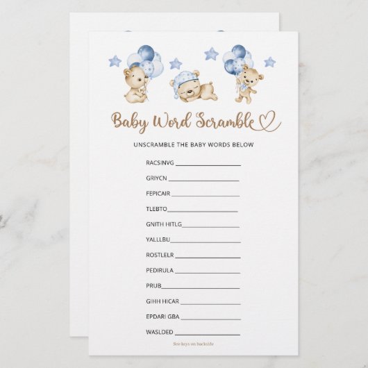 ベビーワードスクランブルベアーボーイベビーシャワー (正面/裏面)