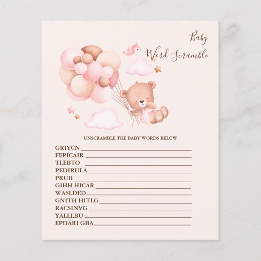 ベビーワードスクランブル赤ちゃんシャワーゲーム (正面)