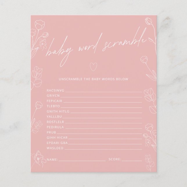 ベビーワードスクランブル赤ちゃんシャワーゲーム (正面)