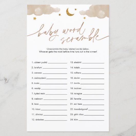 ベビーワードスクランブルtwinkleスター赤ちゃんシャワーゲーム (正面)