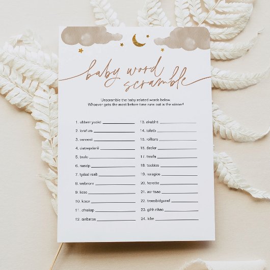 ベビーワードスクランブルtwinkleスター赤ちゃんシャワーゲーム 招待状