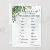 ベビーワードマッチUSA対イギリス緑のパーティーゲーム 招待状 (正面/裏面)