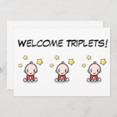 ベビー三つ子のお祝いカード 招待状 (正面/裏面)
