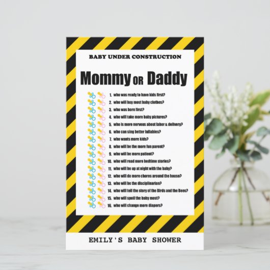 ベビー下建築ベビーシャワーゲームプリント (スタンド正面)