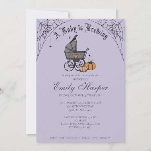 ベビー不気味はゴシック風のベビーシャワーを醸造している 招待状 (正面)