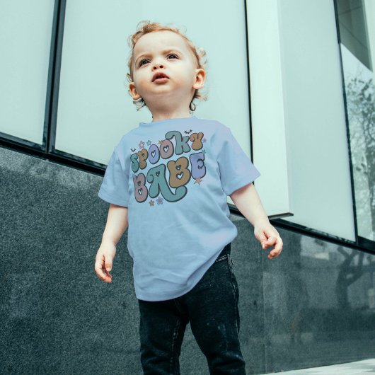 ベビー不気味カラフルレトロタイポグラフィムード花 ベビーボディスーツ