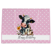 ベビー乳乳牛ピンク白ドット ラージペーパーバッグ (正面)