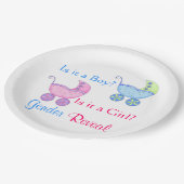 ベビー乳母車ピンクブルージェンダー表示パーティー ペーパープレート (アングル)