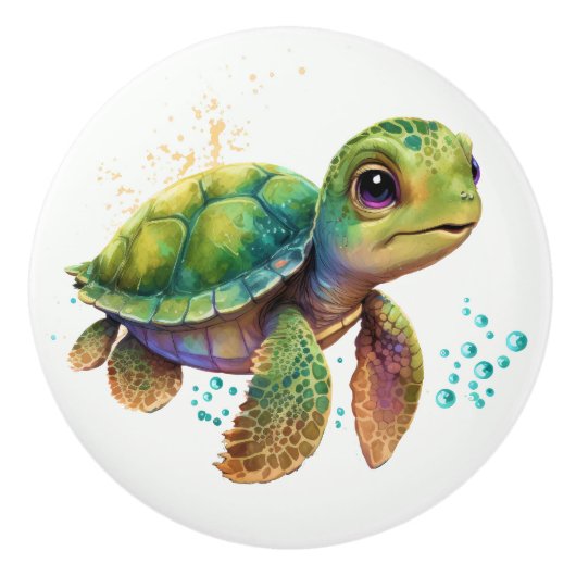 ベビー亀ビーチ航海の引き出しノブ セラミックノブ (正面)