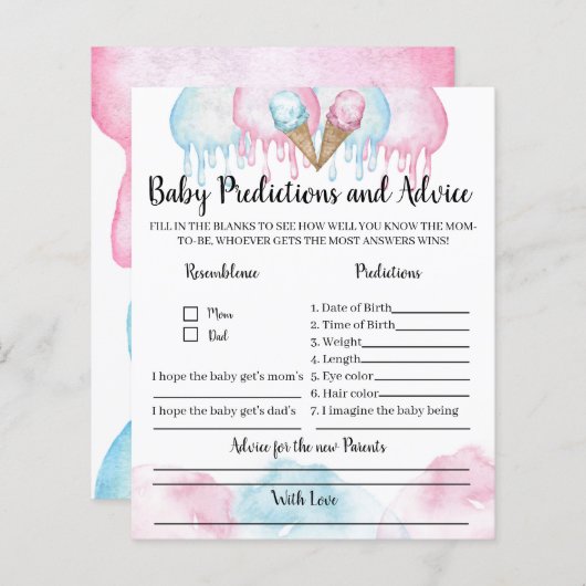 ベビー予測とアドバイスアイスクリームパーティーゲーム。 (正面/裏面)