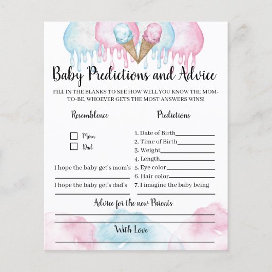 ベビー予測とアドバイスアイスクリームパーティーゲーム。 (正面)