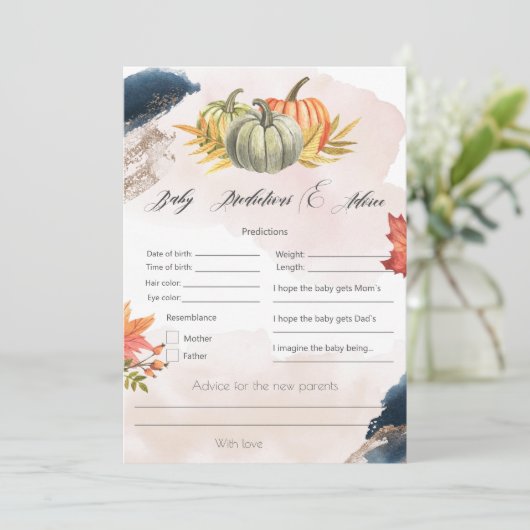 ベビー予測とアドバイスカボチャ湾シャワーカード 招待状 (スタンド正面)