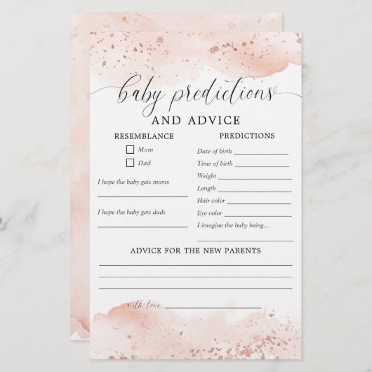 ベビー予測とアドバイスカードのベビーシャワー (正面/裏面)