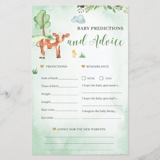ベビー予測とアドバイスカードベビーシャワーゲーム (正面)