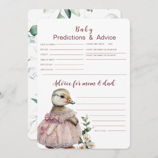 ベビー予測とアドバイスカード | 赤ちゃんシャワーゲーム 招待状 (正面/裏面)