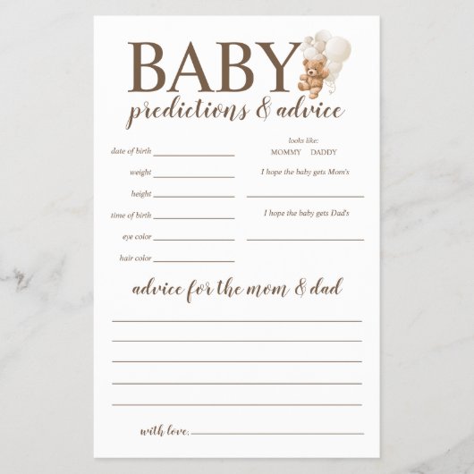 ベビー予測とアドバイステディベアゲーム チラシ (正面)