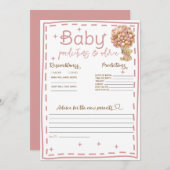ベビー予測とアドバイスピンクテディベアカード 招待状 (正面/裏面)