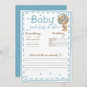 ベビー予測とアドバイスブルーテディベアカード 招待状 (正面/裏面)