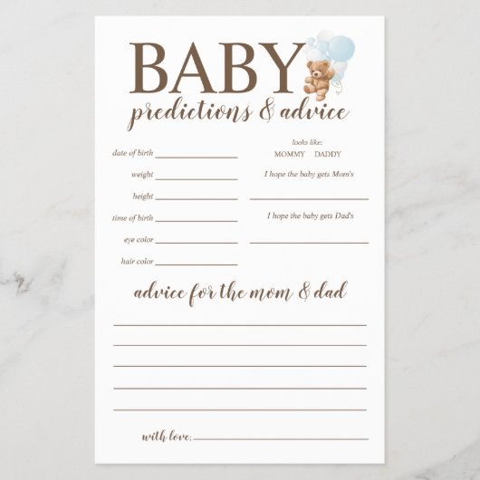 ベビー予測とアドバイスブルーテディベアゲーム チラシ (正面)