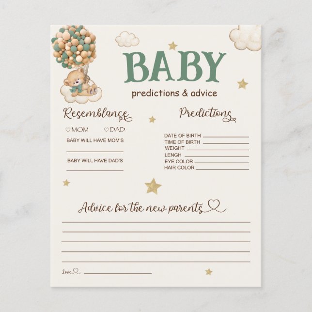 ベビー予測とアドバイスベアバルーン緑 (正面)