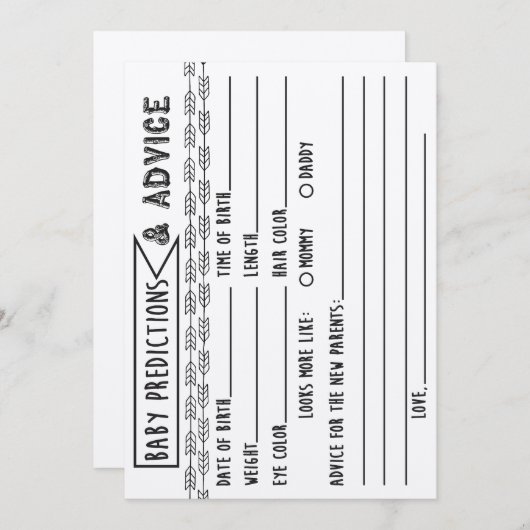 ベビー予測とアドバイスベビーシャワーゲーム 招待状 (正面/裏面)