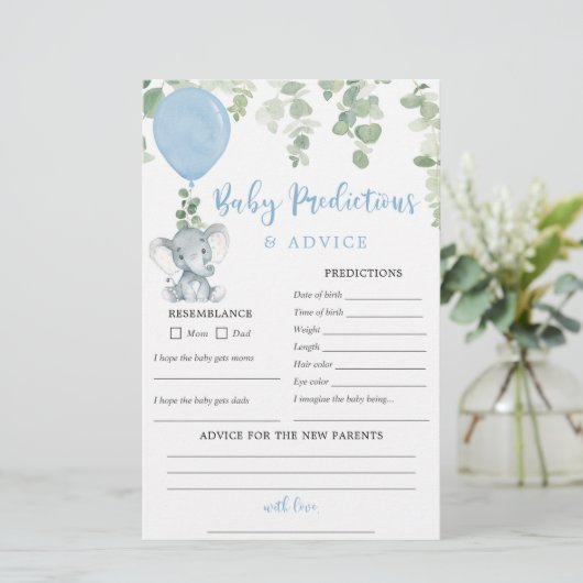 ベビー予測アドバイスカードエレファントブルーバルーン (スタンド正面)