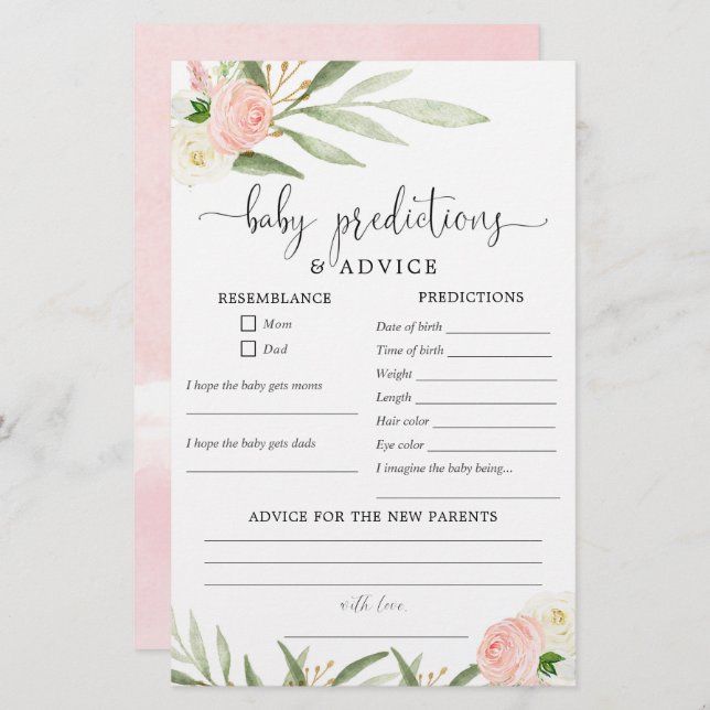 ベビー予測アドバイスカードピンク緑金ゴールド (正面/裏面)