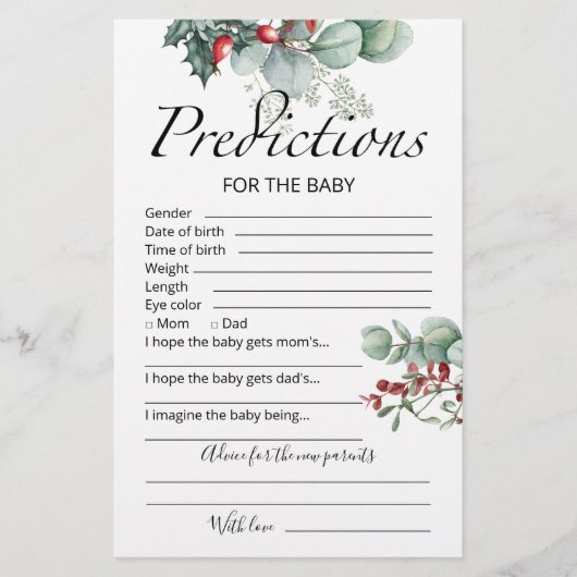 ベビー予測アドバイスカード常緑ベビーシャワー (正面)