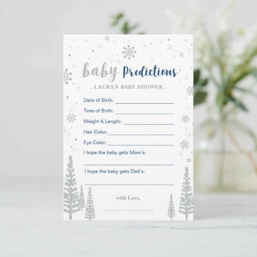 ベビー予測カード – 冬の赤ちゃんシャワーゲーム アドバイスカード (スタンド正面)