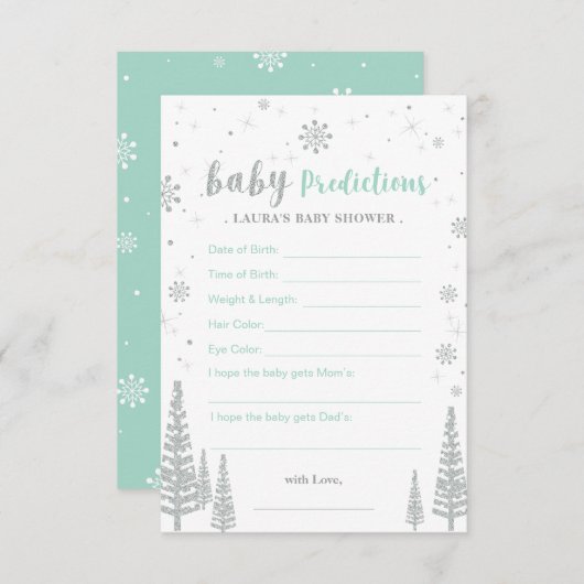 ベビー予測カード – 冬の赤ちゃんシャワーゲーム アドバイスカード (正面/裏面)