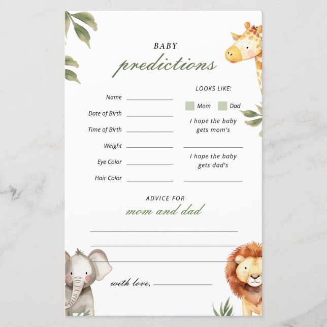 ベビー予測サファリ動物ベビーシャワーゲーム (正面)