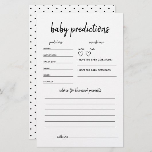 ベビー予測ミニマルな赤ちゃんシャワーゲーム (正面/裏面)