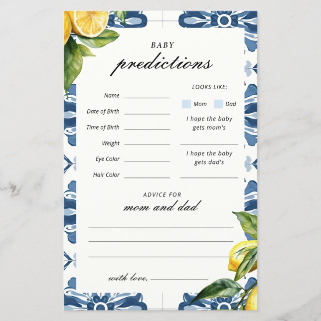 ベビー予測レモンポジターノベビーシャワーゲーム (正面)