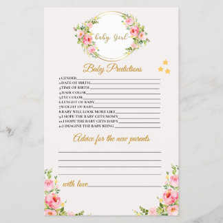 ベビー予測及びアドバイスカード、ベビーシャワーゲーム チラシ