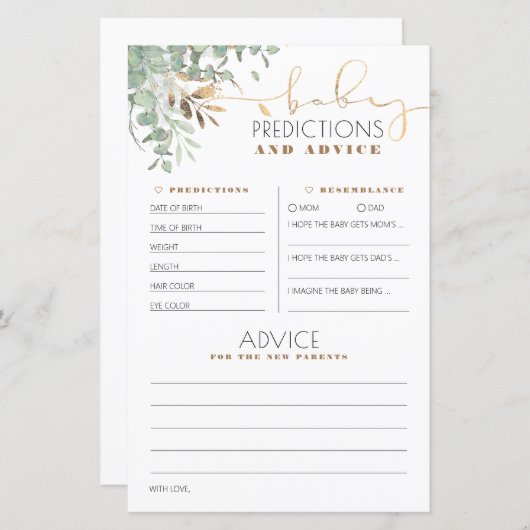 ベビー予測及びアドバイスベビーシャワーカード (正面/裏面)