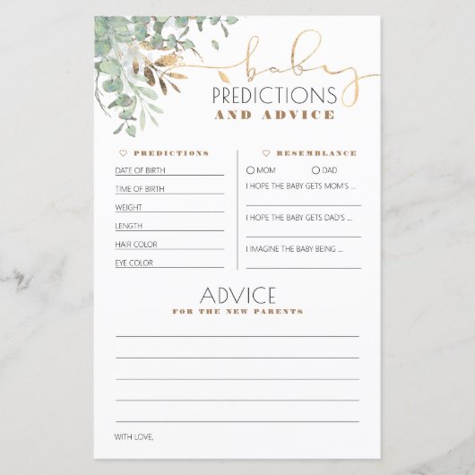 ベビー予測及びアドバイスベビーシャワーカード (正面)