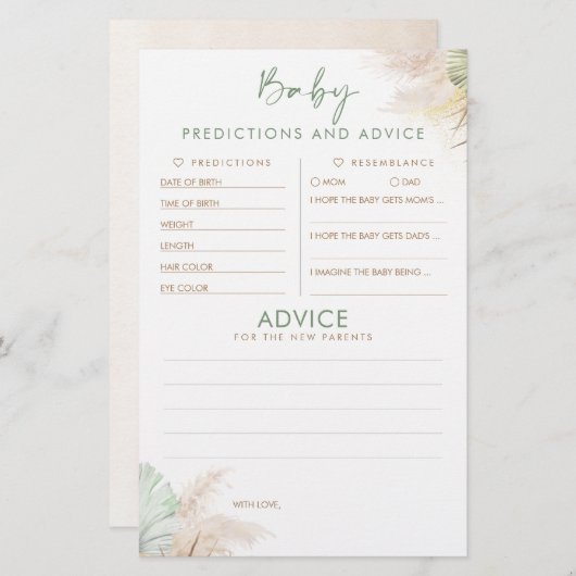 ベビー予測及びアドバイスベビーシャワーゲーム (正面/裏面)