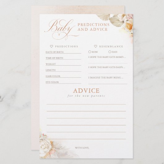 ベビー予測及びアドバイスベビーシャワーゲーム (正面/裏面)