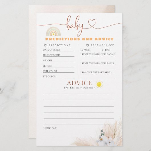ベビー予測及びアドバイスベビーシャワーゲーム (正面/裏面)