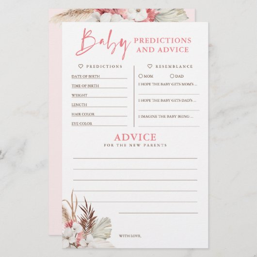 ベビー予測及びアドバイスベビーシャワーゲーム (正面/裏面)