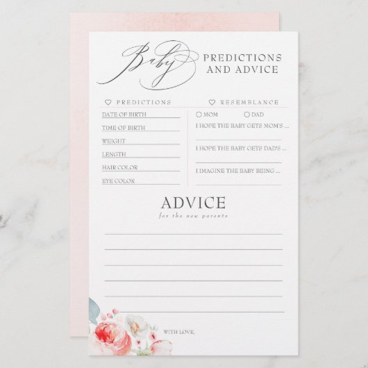 ベビー予測及びアドバイスベビーシャワーゲーム (正面/裏面)