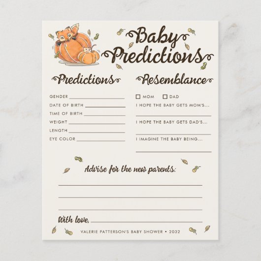 ベビー予測秋の赤ちゃんシャワーゲーム (正面)