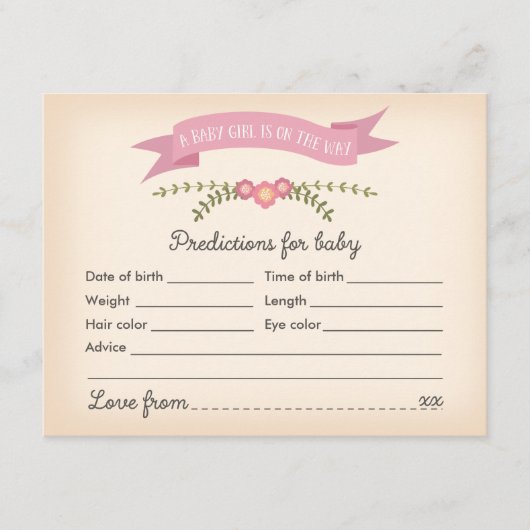 ベビー予測 – ベビーシャワーゲームカード アドバイスカード (正面)