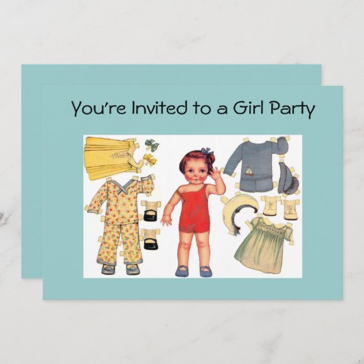 ベビー人形紙人形招待状 招待状 (正面/裏面)