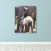 ベビー付きアフリカの若い象 キャンバスプリント (インサイチュ (ウッドフロア))