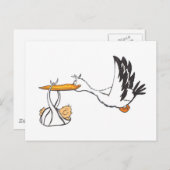 ベビー付きコウノトリ – 親のためのギフト ポストカード (正面/裏面)