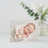 ベビー写エレガント真スクリプトラブサンキュー誕生 案内ポストカード (スタンド正面)