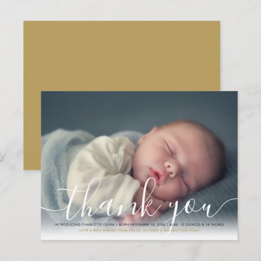 ベビー写エレガント真台本ありがとう金ゴールド誕生アン 案内ポストカード (正面/裏面)